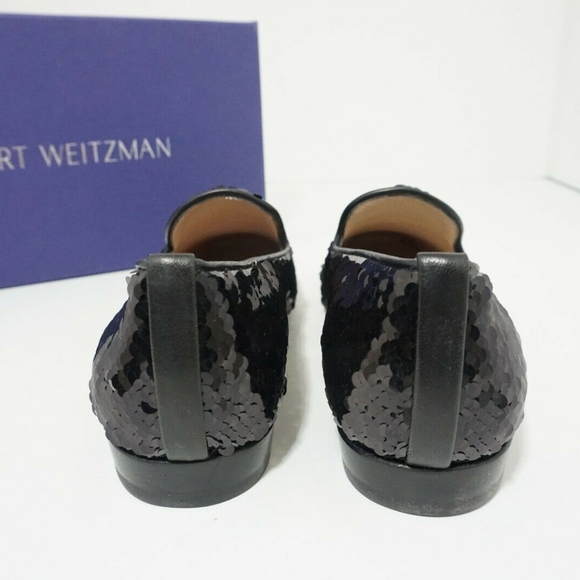 🆕 Stuart Weitzman Black Sequins Flats Loafers 7 N - Picture 4 of 8